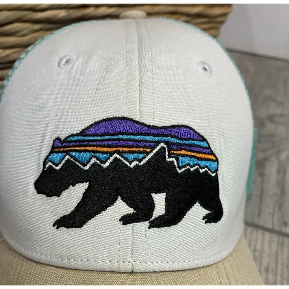 Patagonia Fitz Roy Bear Trucker Kid’s Hat - Teal & Tan Mesh Snapback